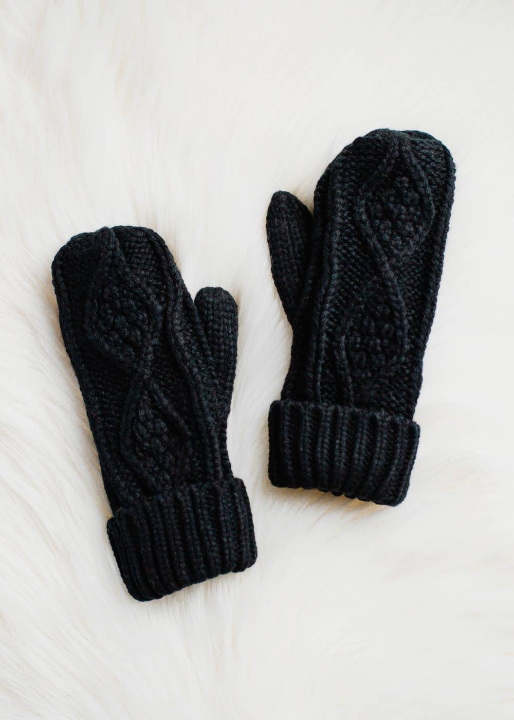 Black Cable Knit Mittens