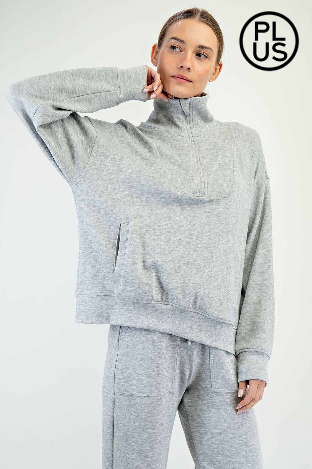 Rae Mode Plus Size Modal Poly Span Quarter Zip Mock Neck Pullover