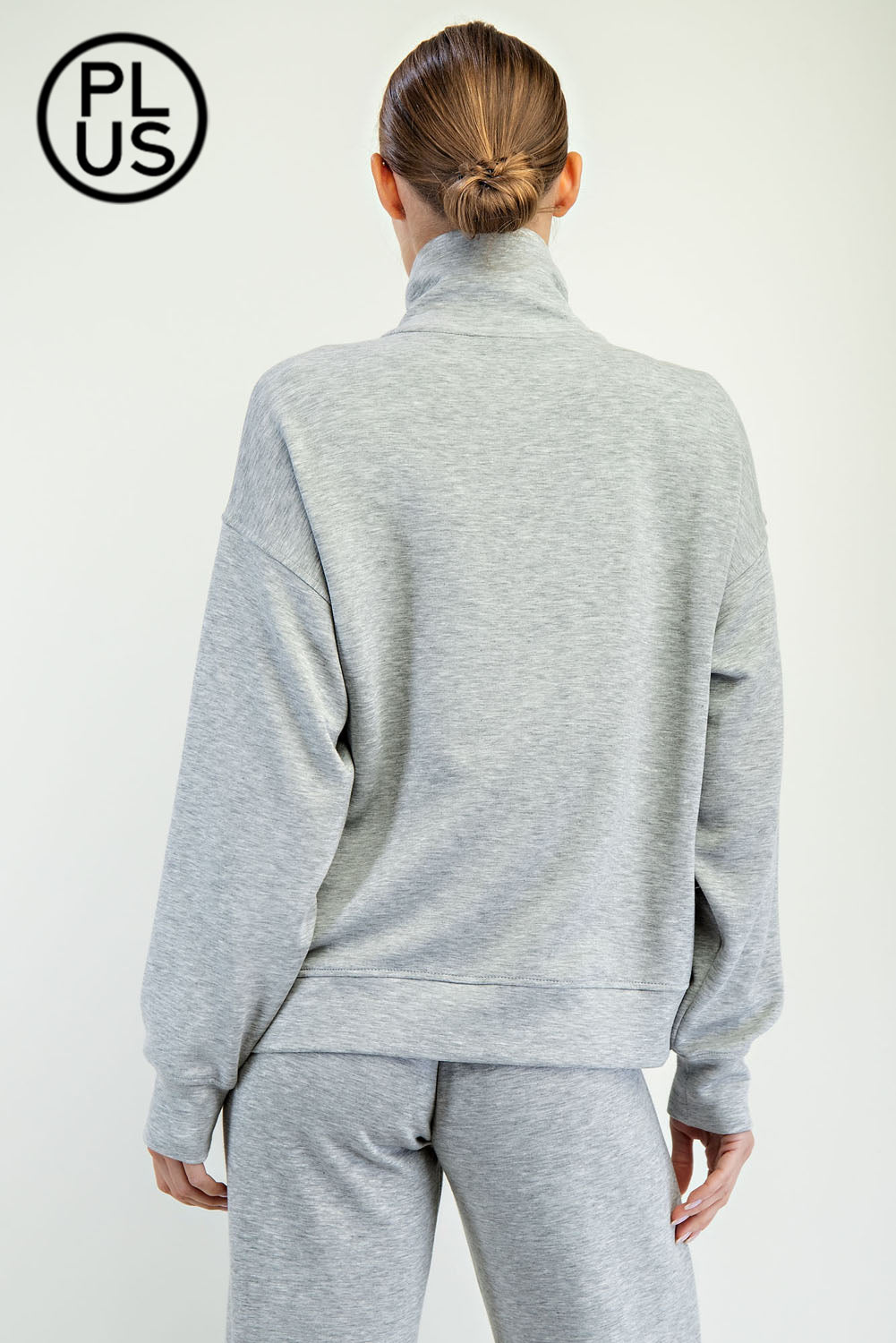 Rae Mode Plus Size Modal Poly Span Quarter Zip Mock Neck Pullover