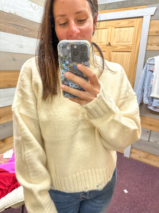 Mock Neck Cozy Sweater - Cream