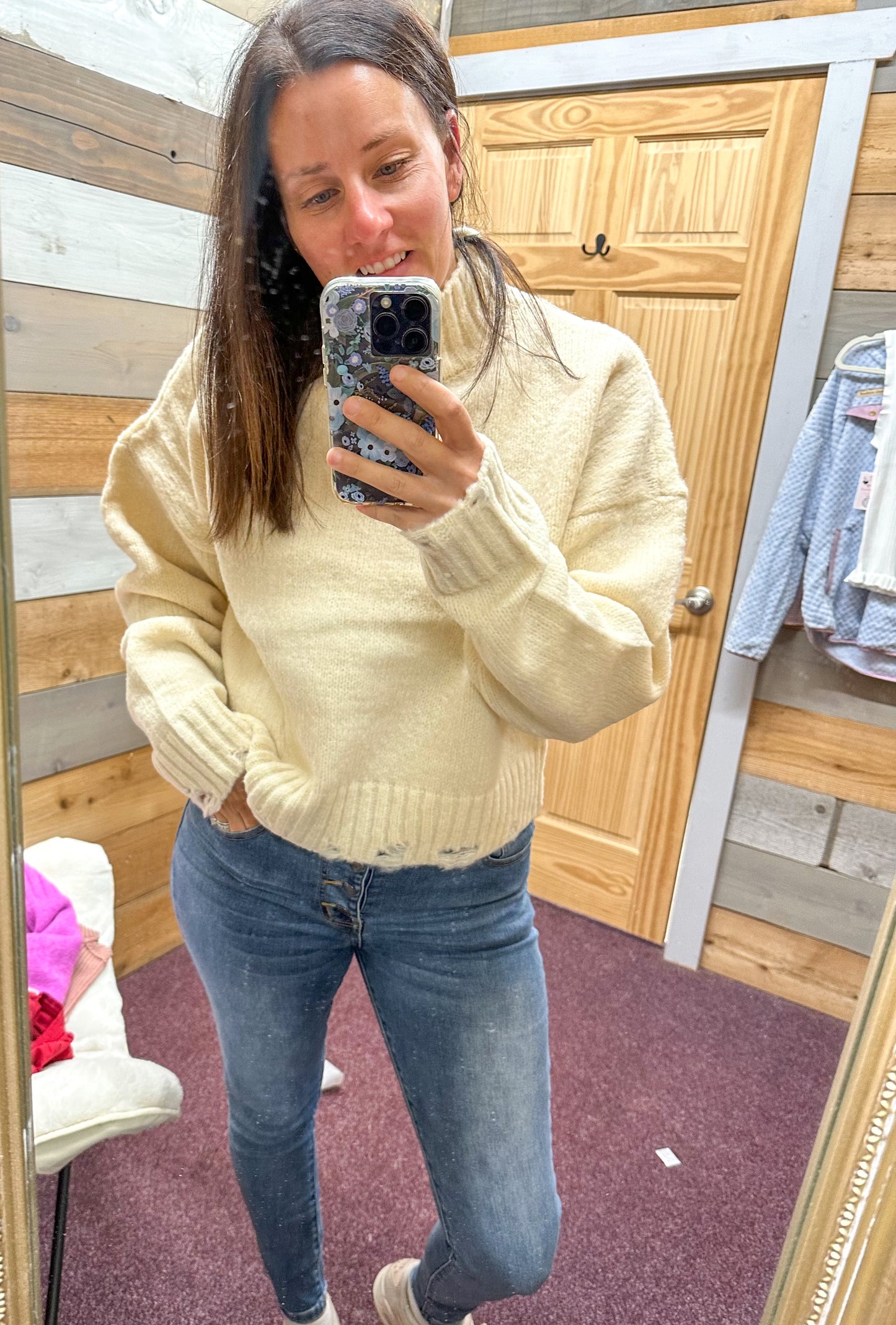 Mock Neck Cozy Sweater - Cream