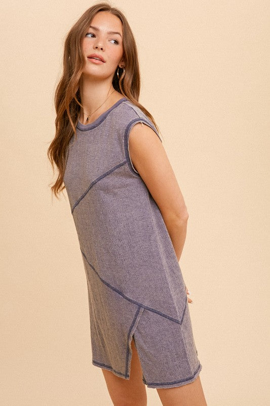 Knit Gauze Split Hem Paneled Dress