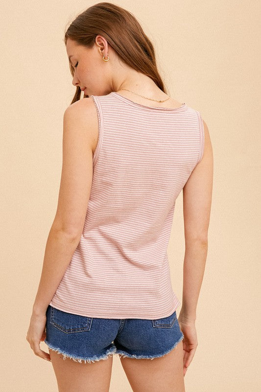 Pin Stripe Henley Tank Blush