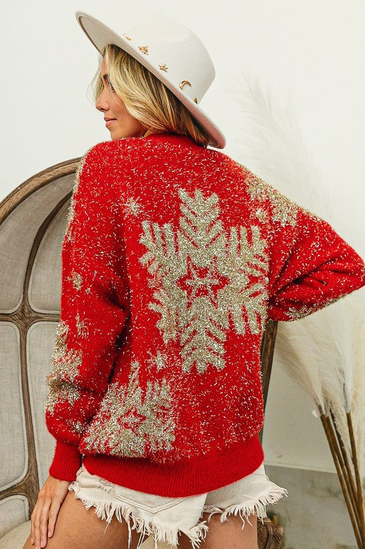 Metallic Eyelash Snowflake Sweater