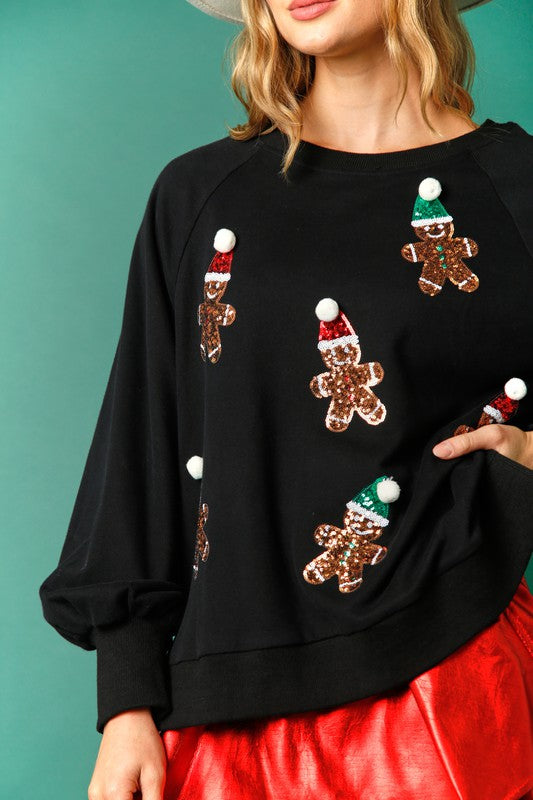 Christmas Ginger BreadMan Sweatshirt - Black