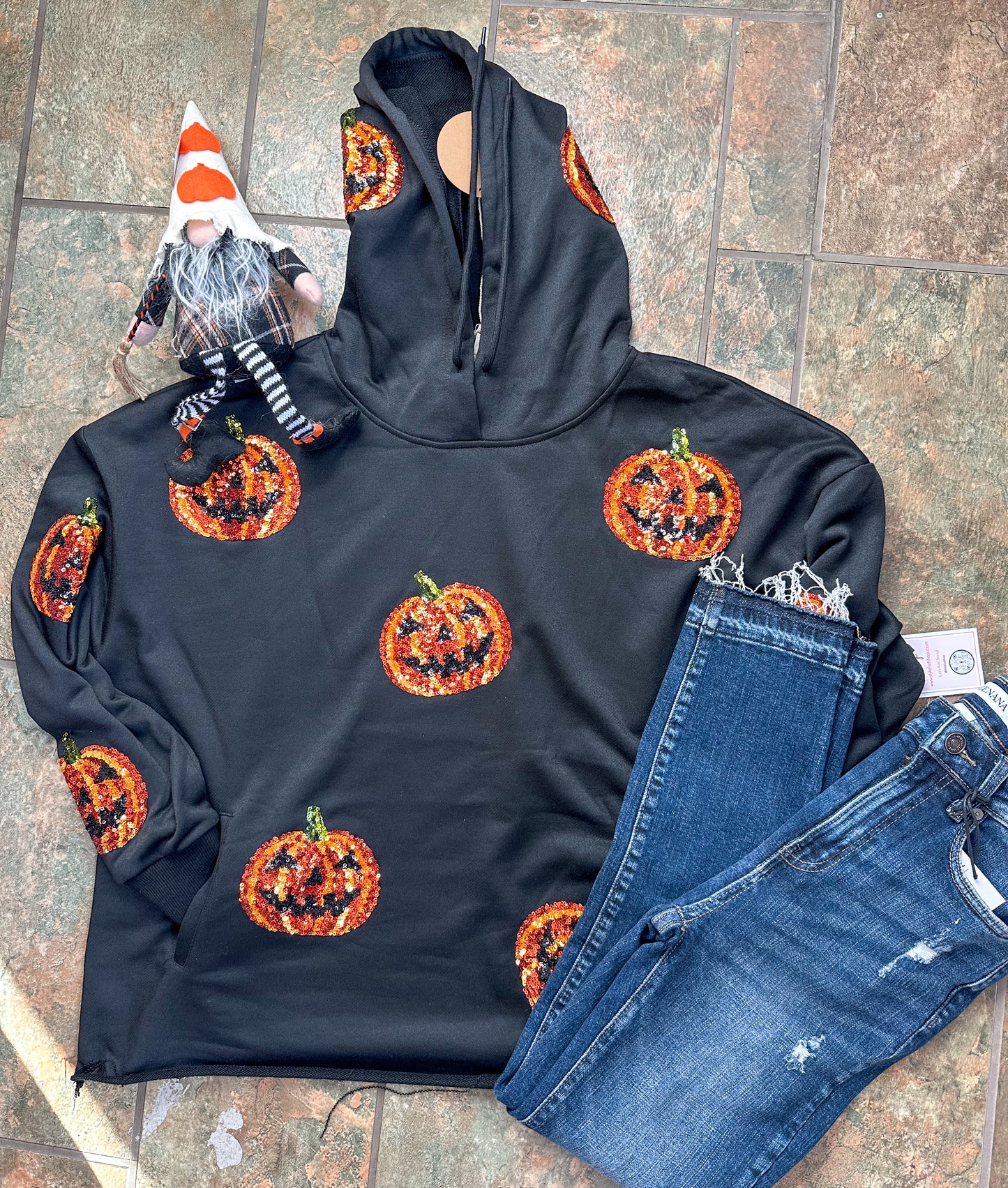 SEQUIN PUMPKIN PATCHES ALLOVER HOODIE