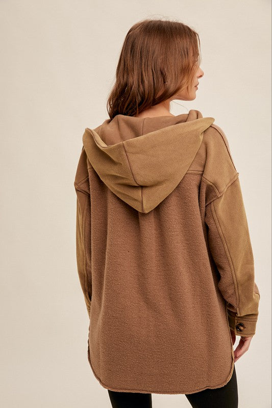 Hem & Thread Washed Fleece Hooded Cardigan