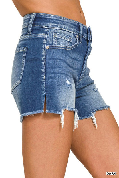 Raw Frayed Hem Cutoff Side Slit Denim Shorts