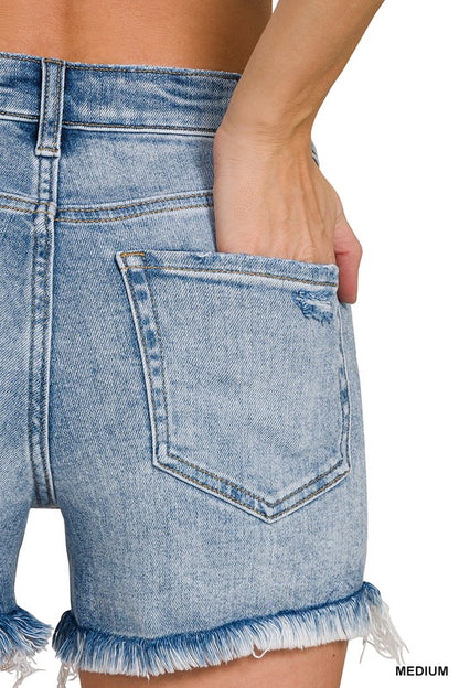 Raw Frayed Hem Ripped Denim Shorts - Medium