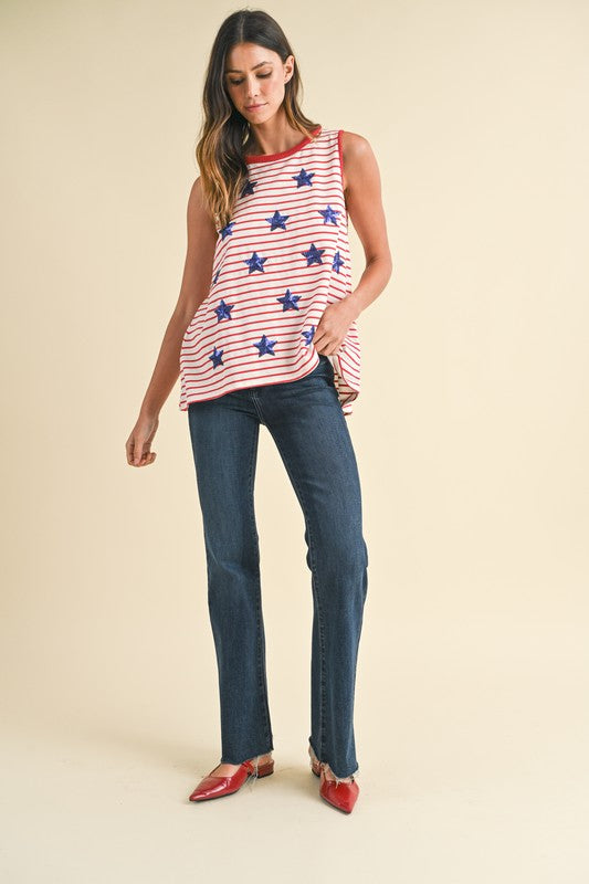 Sequin Star Patched Striped Tank
