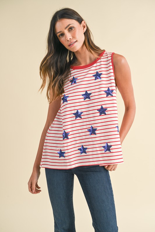 Sequin Star Patched Striped Tank