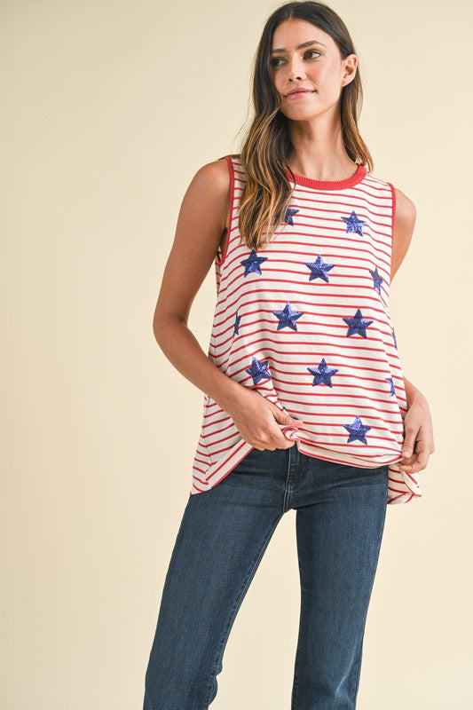 Sequin Star Patched Striped Tank