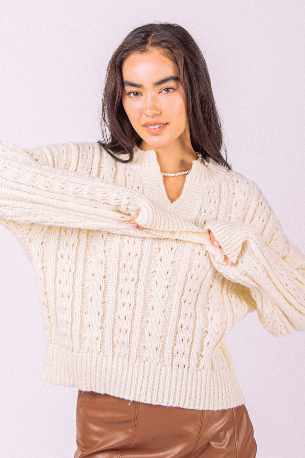 Cable Knit Sweater - Cream