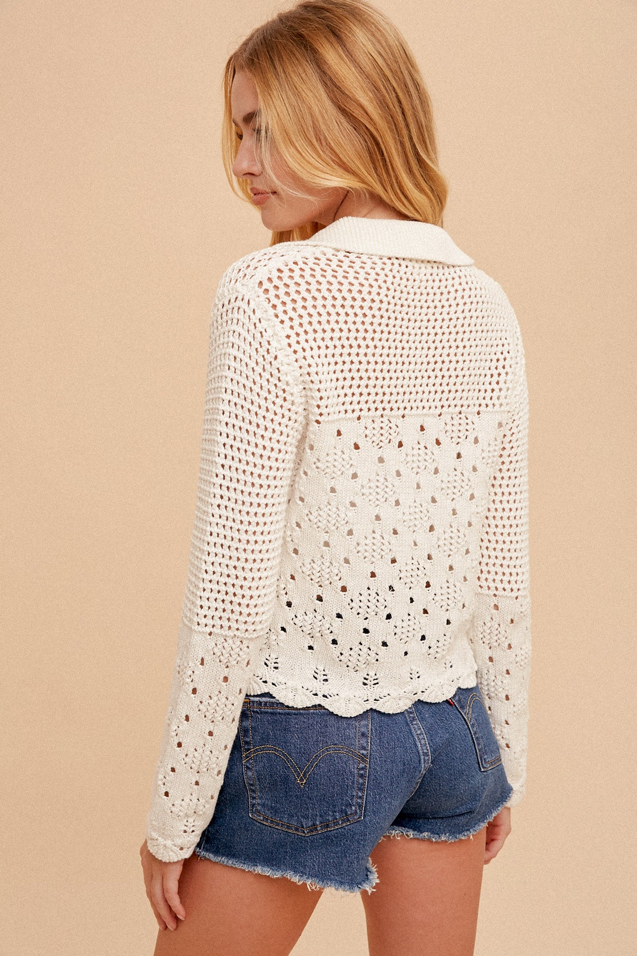 Hem & Thread Pointelle Knit Sweater