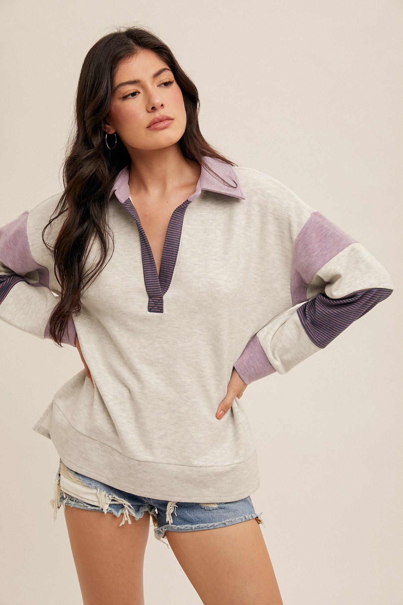 Hem & Thread Brushed Jersey Pullover