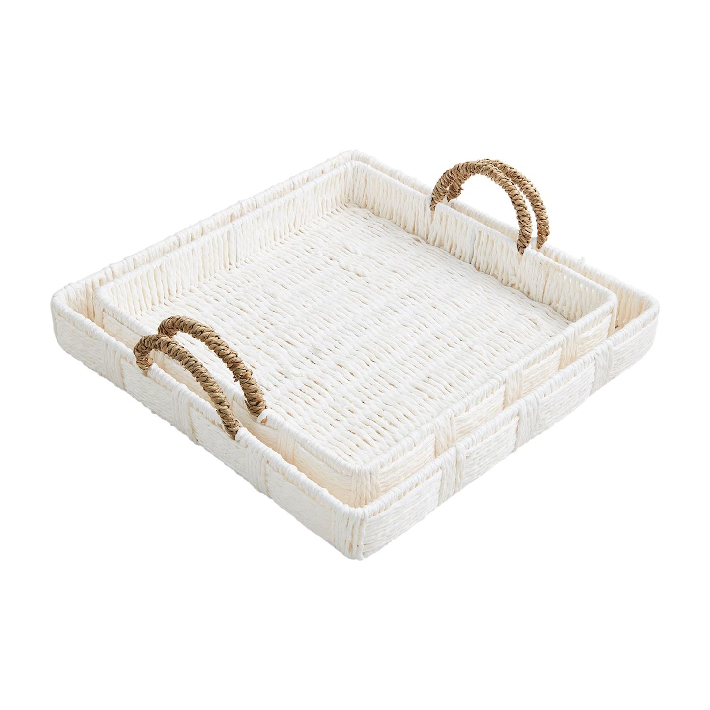 Mud Pie White Woven Tray Set