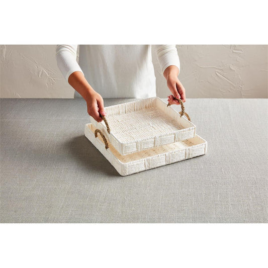 Mud Pie White Woven Tray Set