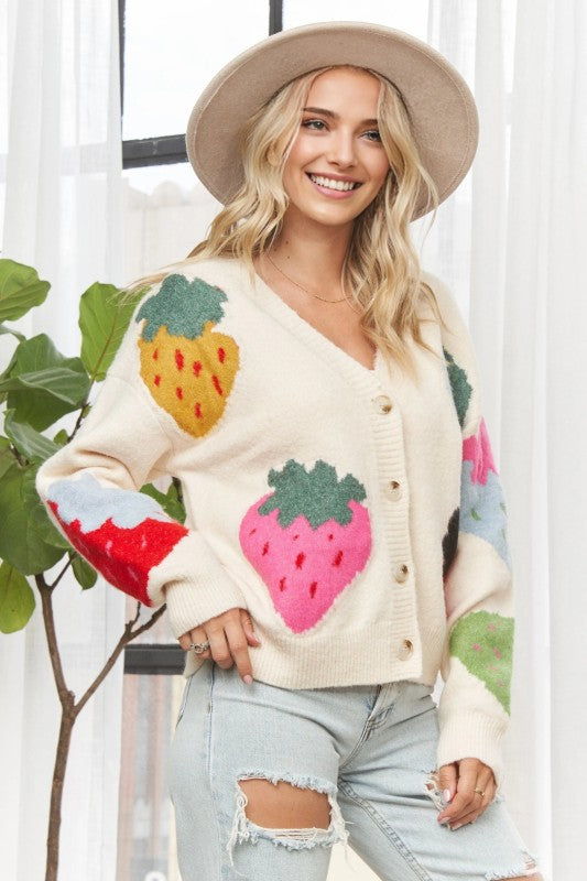 Strawberry Button Up Cardigan Sweater
