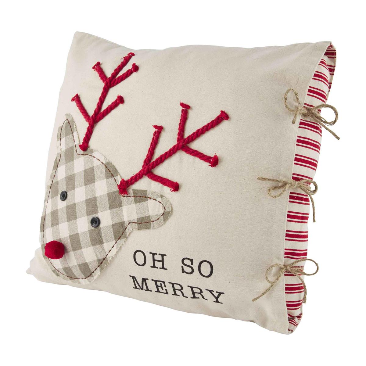 Mud Pie Applique Reindeer Oh So Merry Pillow