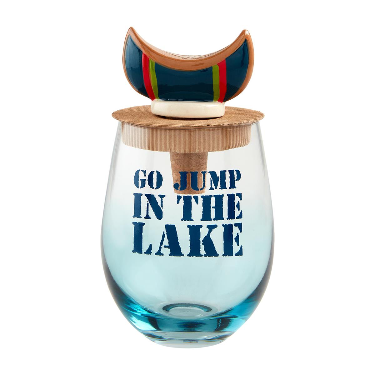 Mud Pie Lake Wine Glass & Stopper Set