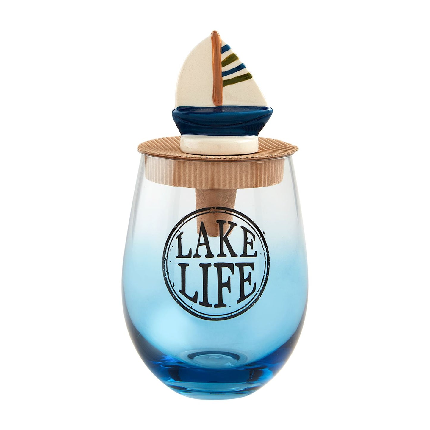 Mud Pie Lake Wine Glass & Stopper Set