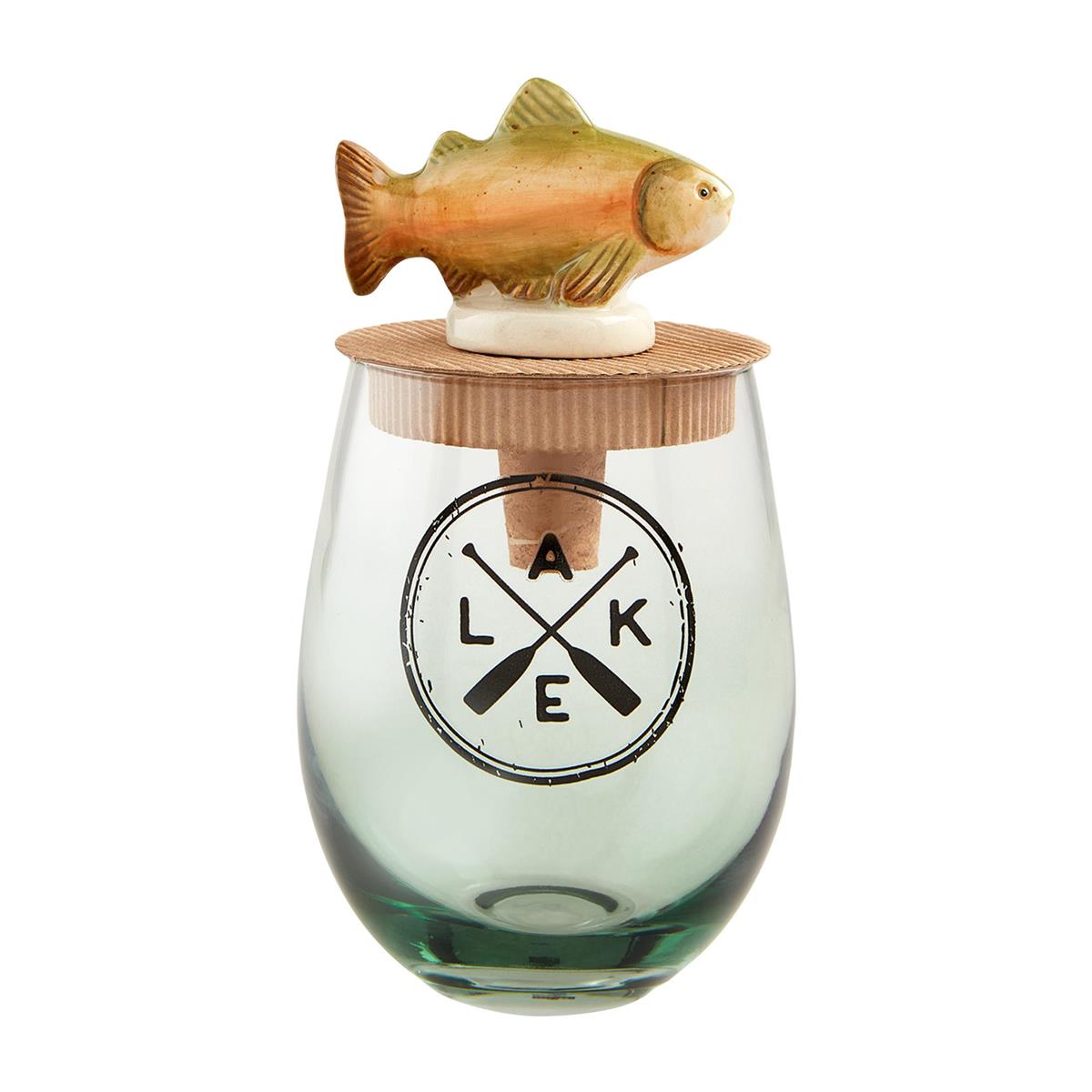 Mud Pie Lake Wine Glass & Stopper Set