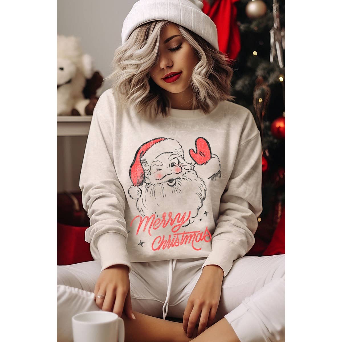 MERRY SANTA MINERAL GRAPHIC SWEATWHIRTS: White / XL