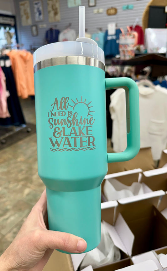40 Oz. All I Need Is Sunshine Engraved Handle Cup With Straw: Teal