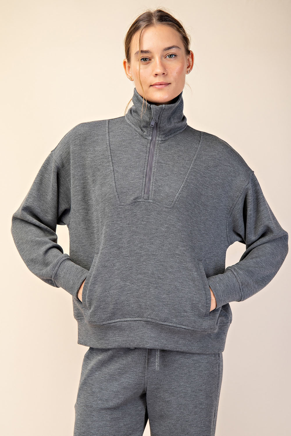 Rae Mode Scuba Quarter Zip Mock Neck Pullover