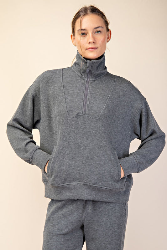 Rae Mode Scuba Quarter Zip Mock Neck Pullover