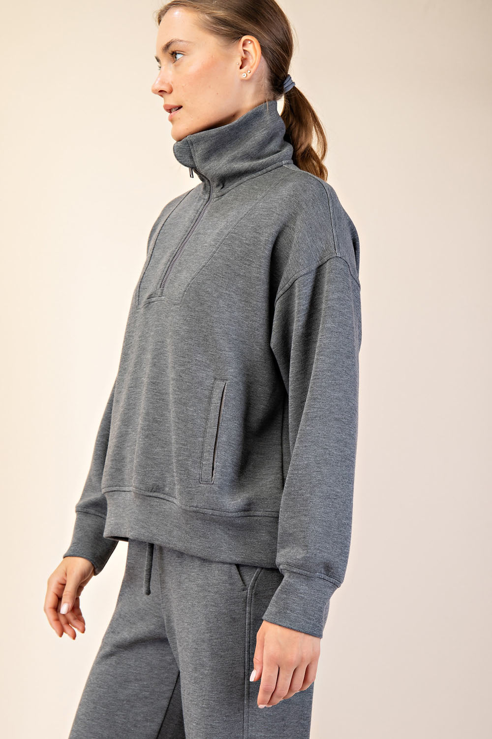 Rae Mode Scuba Quarter Zip Mock Neck Pullover