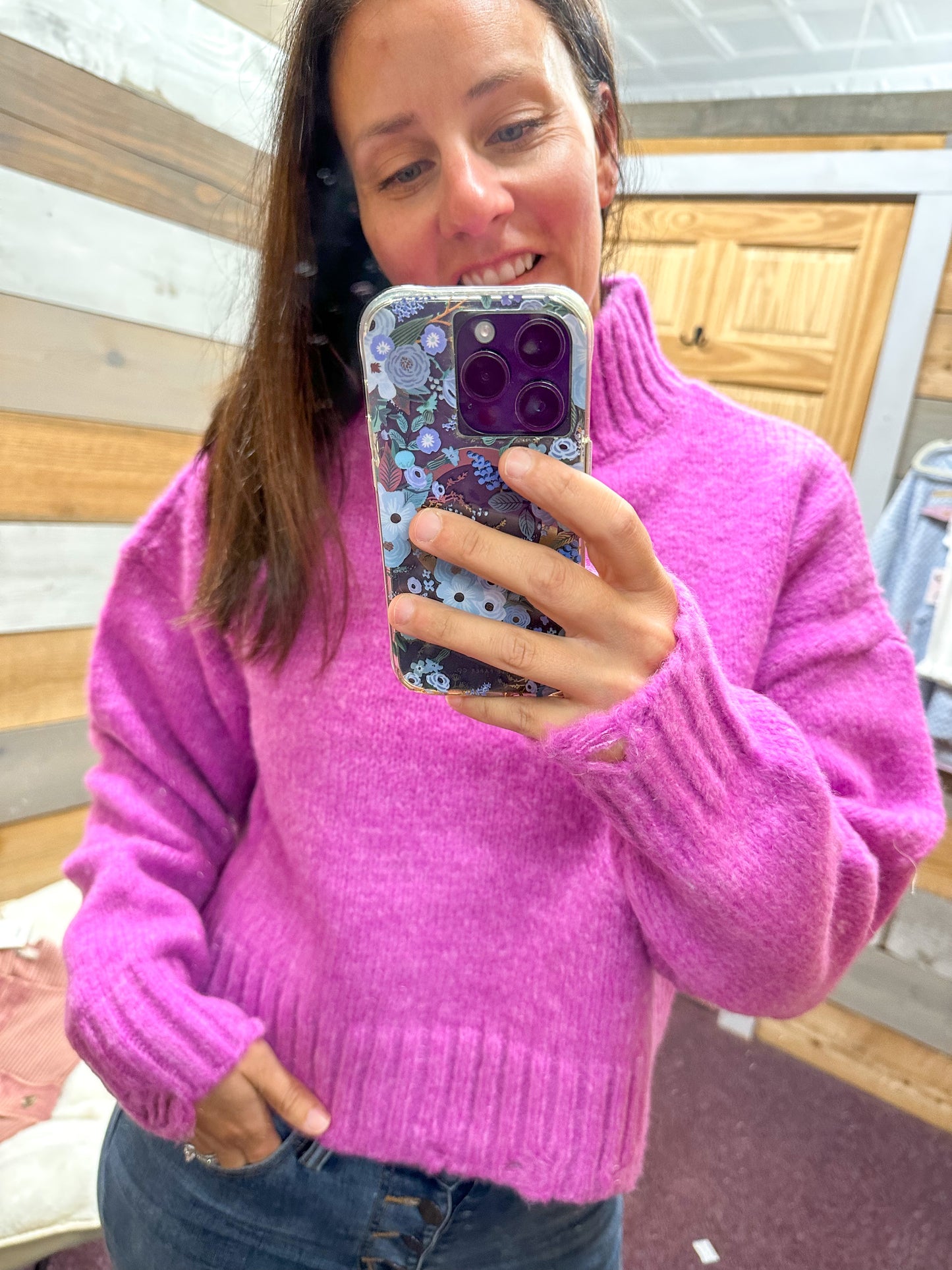 Mock Neck Cozy Sweater - Pink