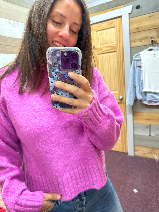 Mock Neck Cozy Sweater - Pink