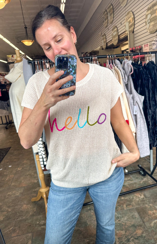 Hello Embroidered Summer Sweater