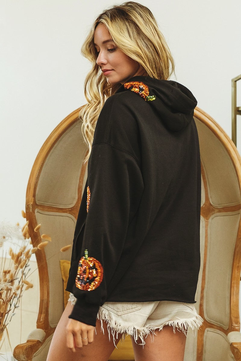 SEQUIN PUMPKIN PATCHES ALLOVER HOODIE