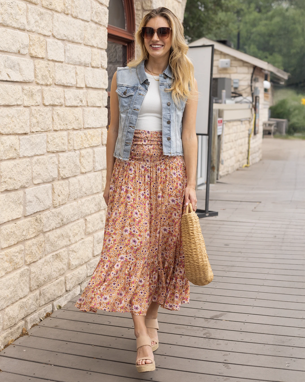 Grace & Lace Convertible Floral Maxi Skirt in Golden Floral