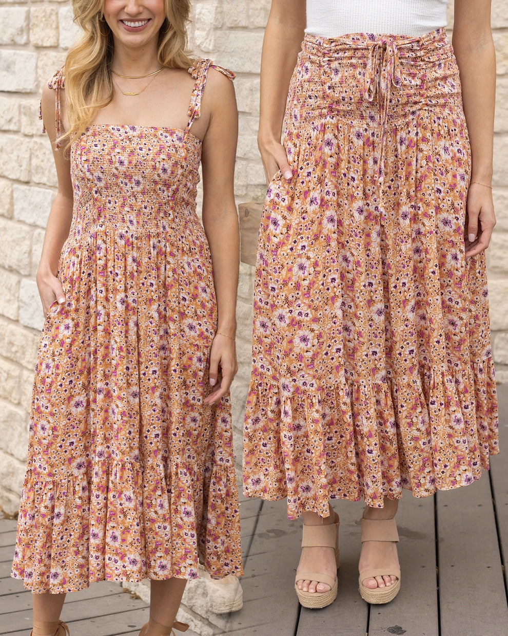 Grace & Lace Convertible Floral Maxi Skirt in Golden Floral