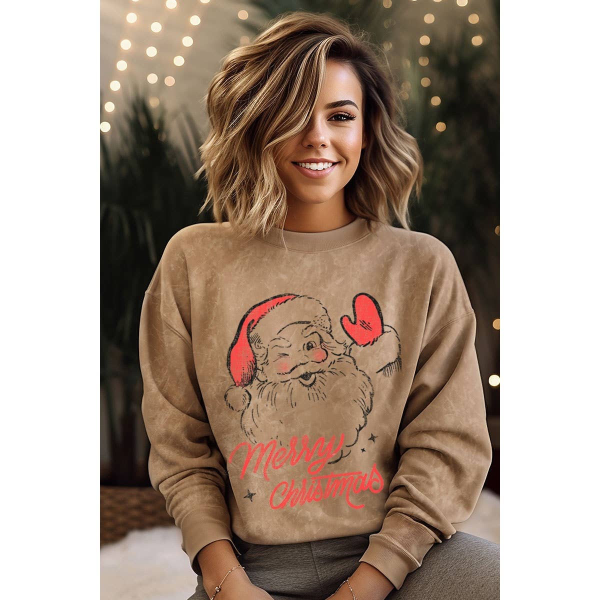 MERRY SANTA MINERAL GRAPHIC SWEATWHIRTS: White / L