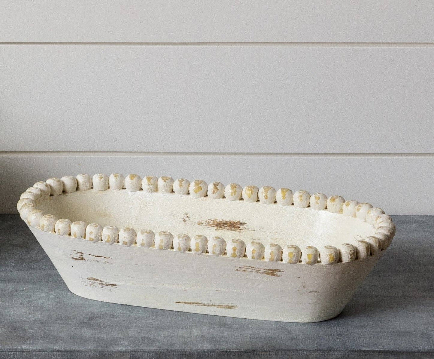 Beaded Mango Wood Oval Bowl, Sm (PC)