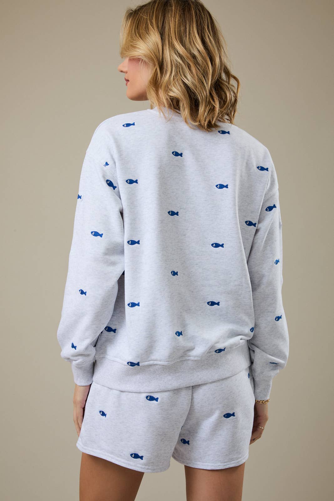 Fish Embroidered Sweatshirt and Short Set