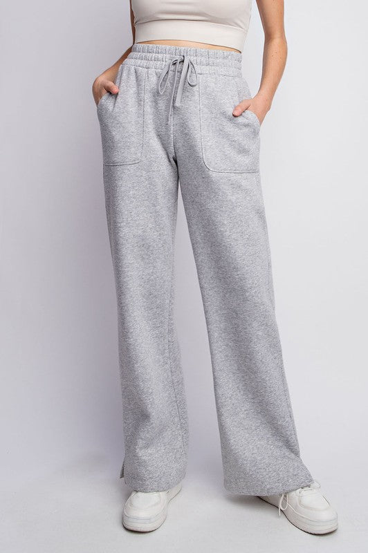 Gray french terry full length leggings. Cotton, polyester, and
