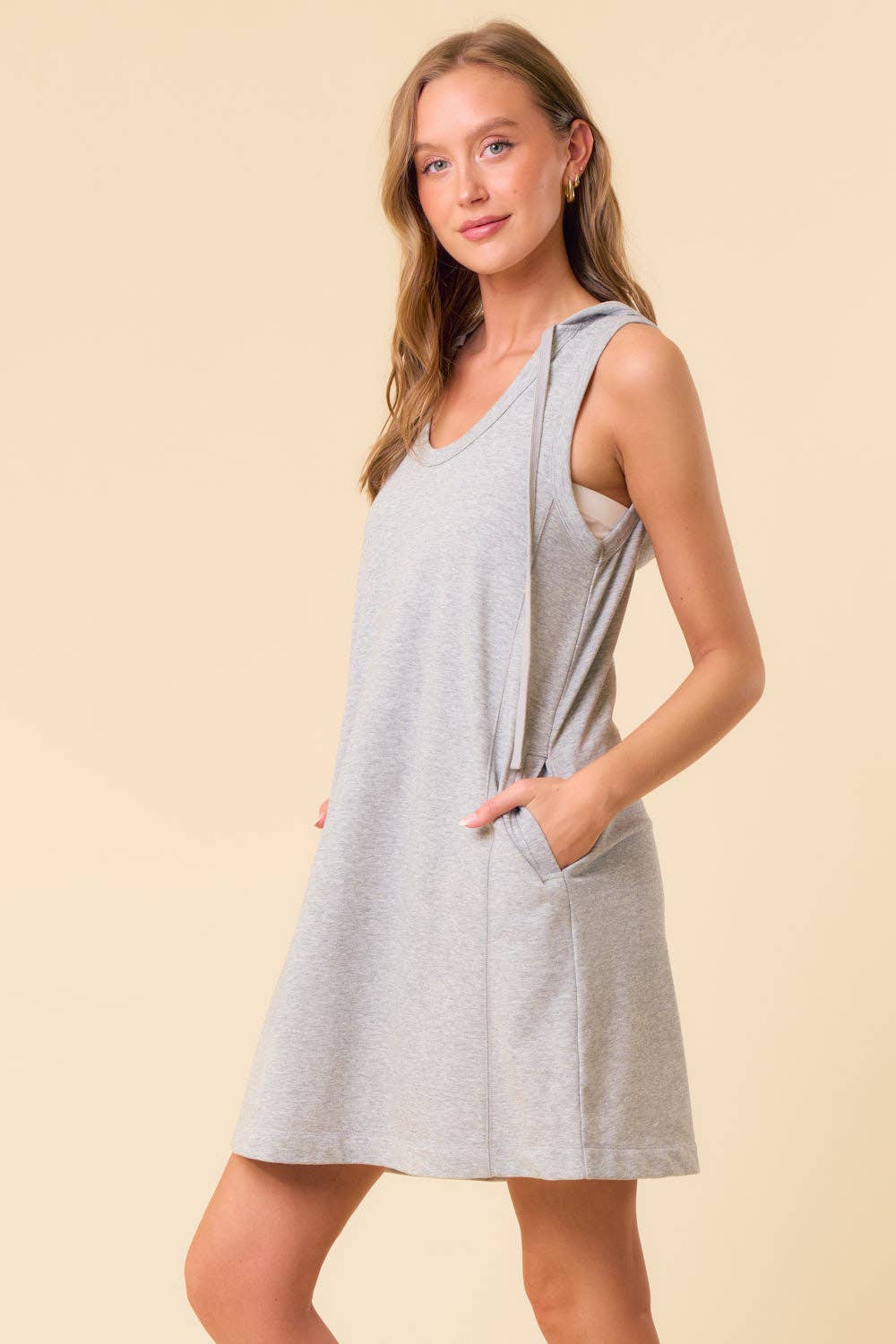 Sleeveless Hoodie Dress W/ Side Pocket