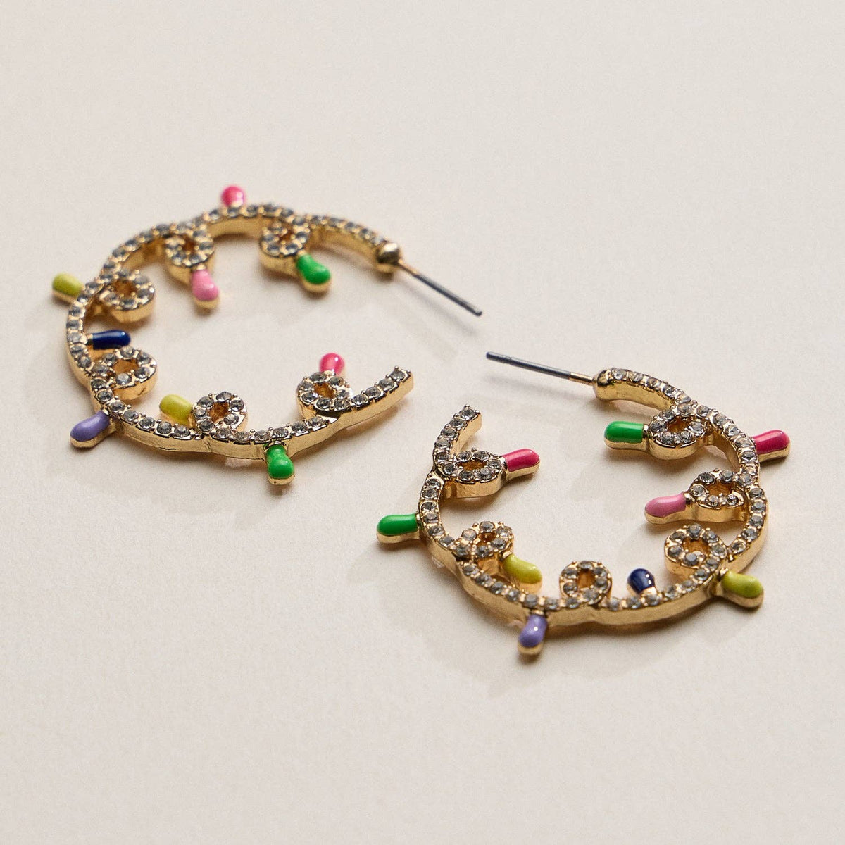 CZ Christmas Light Hoop Earrings | Festive Holiday Statement Earrings: MT / ONE