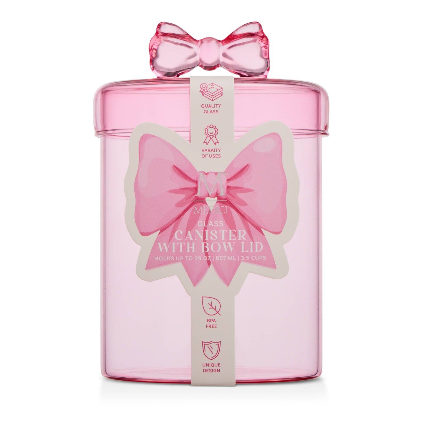 29oz Glass Canister w/ Glass Bow Lid - Pink Lemonade