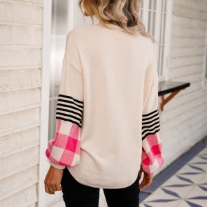 Plaid Pink Bubble Sleeve Sweater