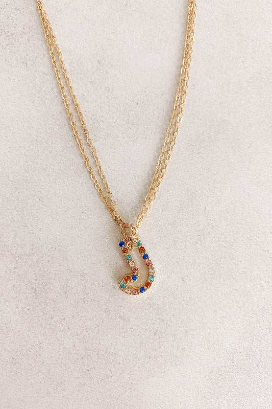 Multi Color Rhinestone Initial Necklace