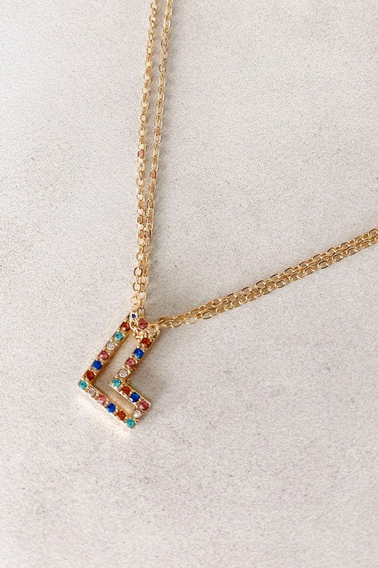 Multi Color Rhinestone Initial Necklace