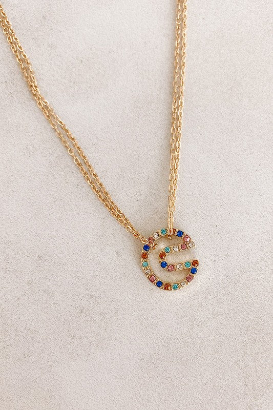 Multi Color Rhinestone Initial Necklace