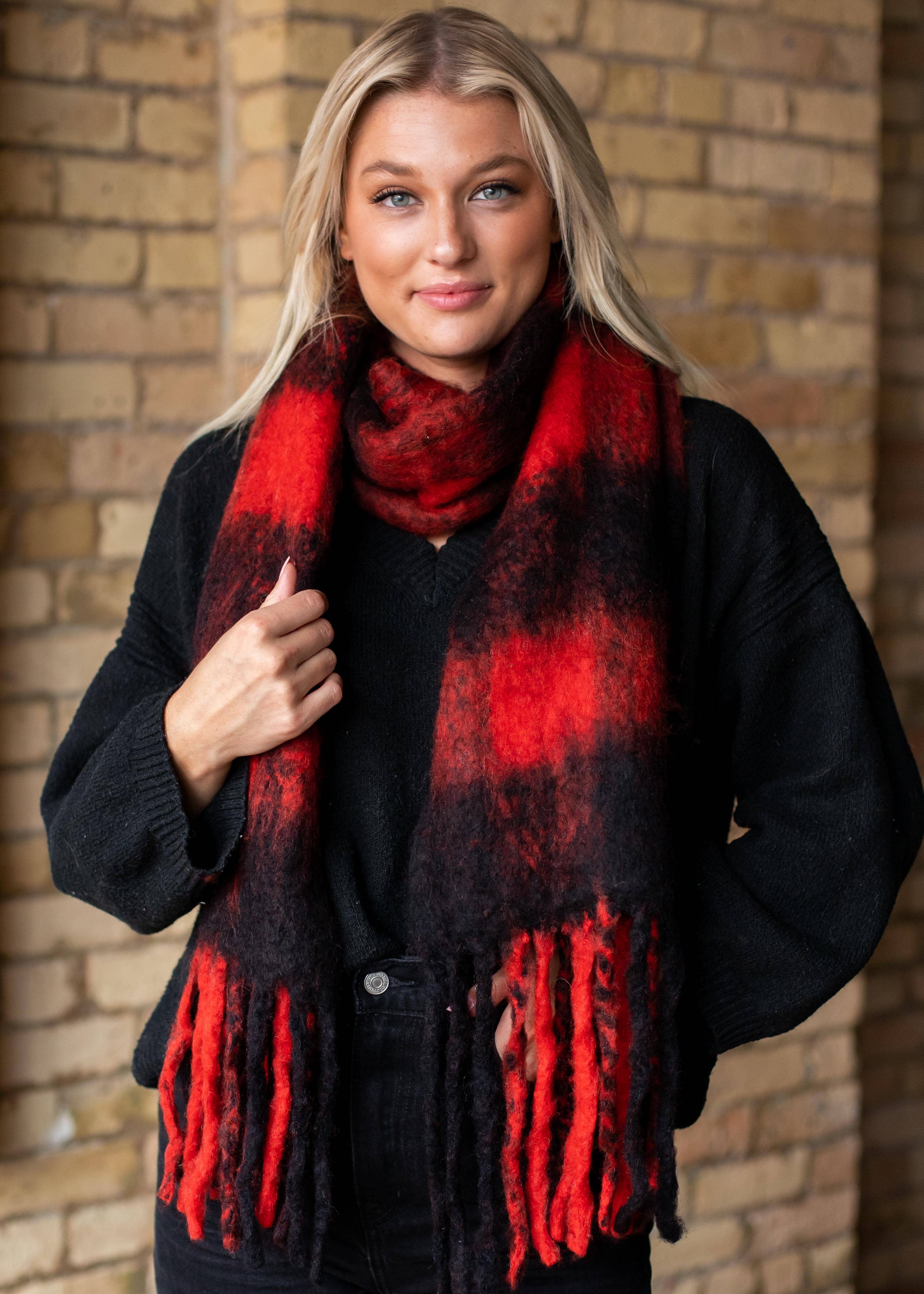 Fringe Scarf Red and Black – Style Lust Shop