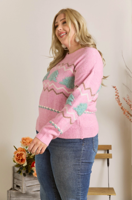Adora Christmas Tree Sweater - Pink